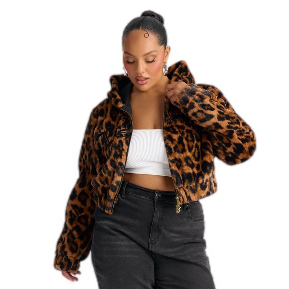 Women's Ed Hardy Leopard Faux Fur Jacket (1X)